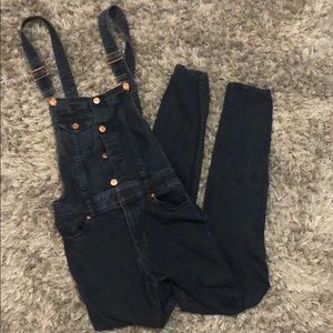 Super cute slim fitting dark denim overalls